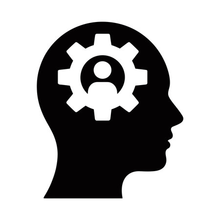 Human head with gear icon vector with male symbol in a glyph pictogram illustrationのイラスト素材