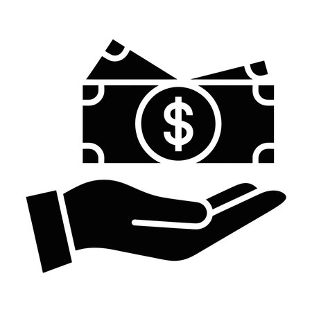 Money in hand black icon. Pictogram for web page, mobile app, promo. UI UX GUI design element.のイラスト素材