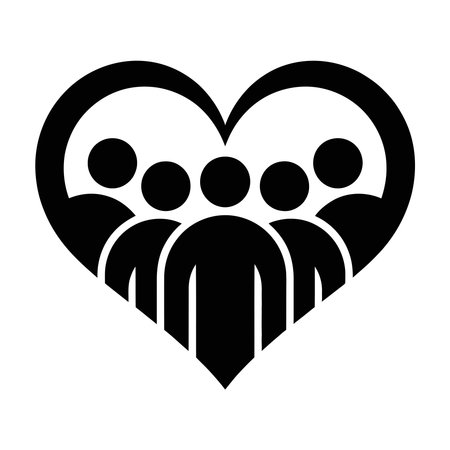group of people with heart silhouette style icon design of love passion and romantic theme Vector illustrationのイラスト素材