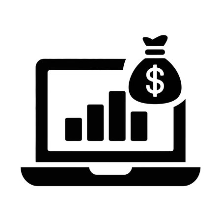 Laptop and money bag icon, concept illustration, vector flat symbol, glyph sign.のイラスト素材