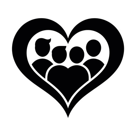 heart with people icon over white background, silhouette style, vector illustrationのイラスト素材