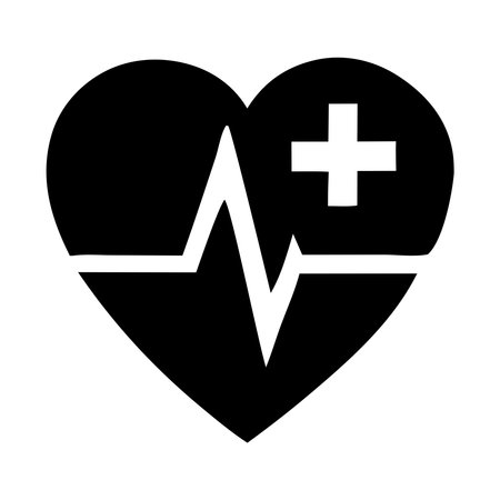 Heart with cardiogram. Black and white icon. Vector illustration.のイラスト素材