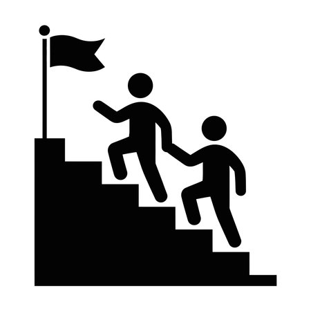 Businessman running up the stairs with a red flag, vector illustrationのイラスト素材