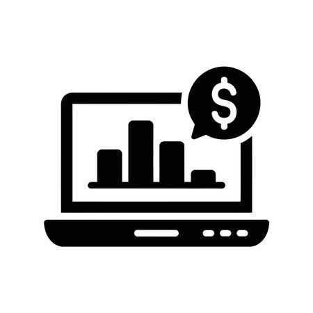 Laptop with graph icon, concept illustration, glyph symbol, vector flat sign.のイラスト素材