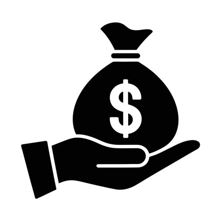 hand with money bag isolated icon vector illustration design  black and whiteのイラスト素材