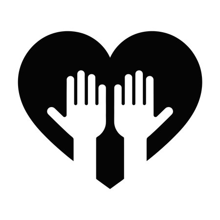 heart with hands icon over white background, silhouette style, vector illustrationのイラスト素材