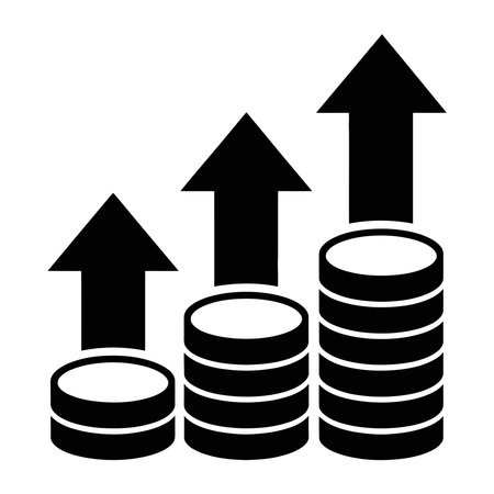 coin money stack with arrow up vector illustration black and white graphic designのイラスト素材