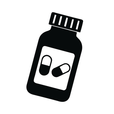 medicine bottle icon over white background, silhouette style, vector illustrationのイラスト素材
