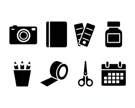 Office and business icons on a white background. Isolated vector objects.の素材