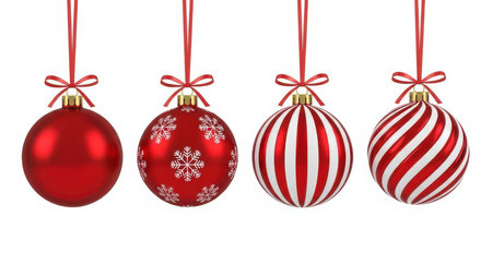 Christmas baubles isolated on white background. 3D rendering.の素材
