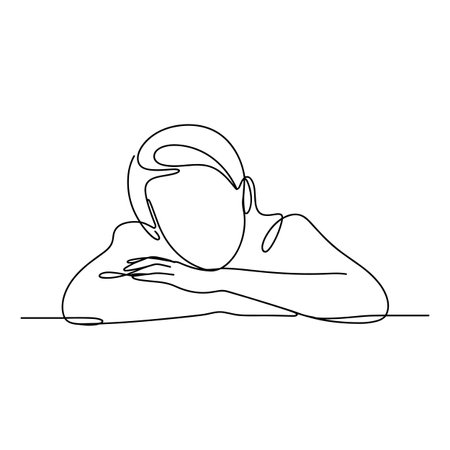 Continuous one line drawing of a man lying on the floor. Vector illustrationのイラスト素材
