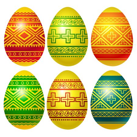 Set of color easter eggs with ornamentのイラスト素材