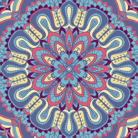 Round mandala ornament pattern. Vintage decorative hand drawn background in eastern style.のイラスト素材