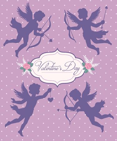 Hand drawn vector silhouette of cupidのイラスト素材