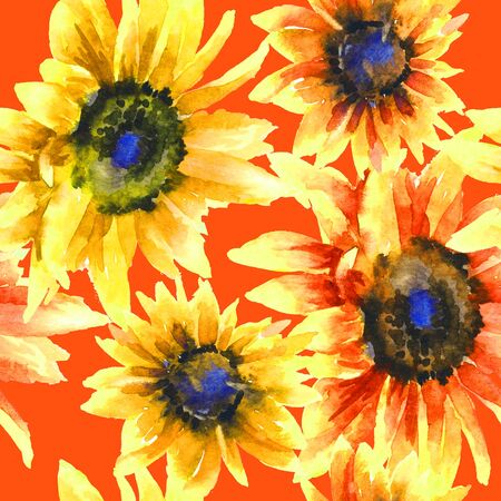 Sunflowers hand paint watercolor seamless pattern. Floral abstract pattern.
の写真素材