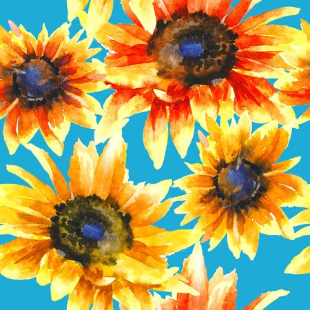 Sunflowers hand paint watercolor seamless pattern. Floral abstract pattern.
の写真素材