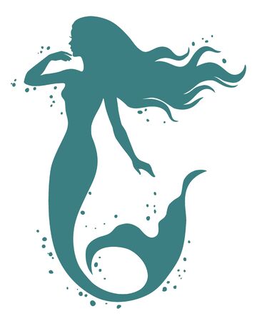 Mermaid, hand drawn vector silhouette illustration.のイラスト素材
