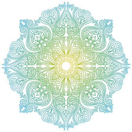 Round floral ornament pattern. Vintage decorative folk art element. Hand drawn mandala background.のイラスト素材