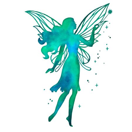 Flying fairy with magic wand, vector silhouette illustration.のイラスト素材