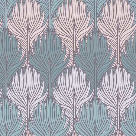 Abstract feather seamless vector pattern. Decorative hand drawn vintage background.のイラスト素材