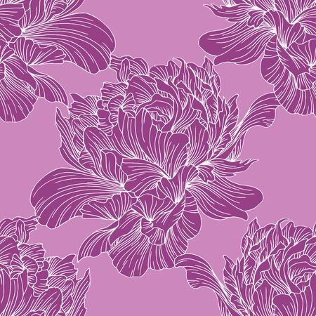 Hand drawn linen peony flower, vector illustration for design, banner, poster, cover.のイラスト素材