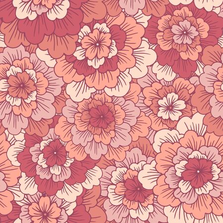Vector seamless pattern with abstract hand drawn  blooming flowersのイラスト素材
