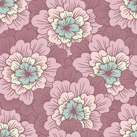 Vector seamless pattern with abstract hand drawn  blooming flowers.のイラスト素材