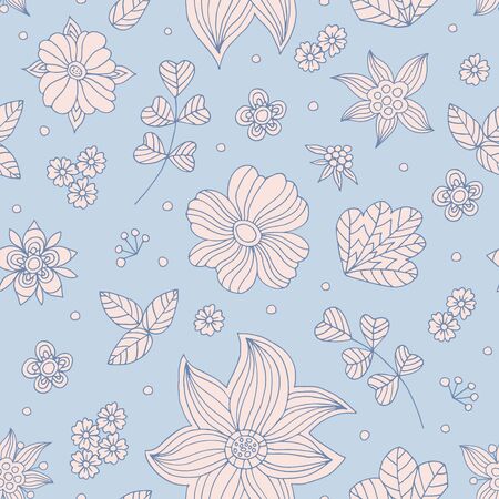 Hand drawn floral doodle vector seamless pattern.のイラスト素材