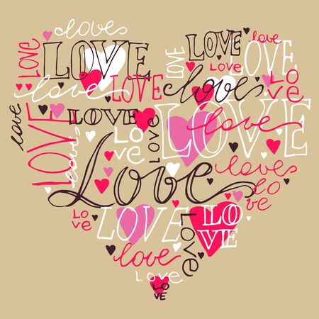 Heart love hand written  lettering, romantic love vector illustration for t-shirt design,   greeting card.のイラスト素材