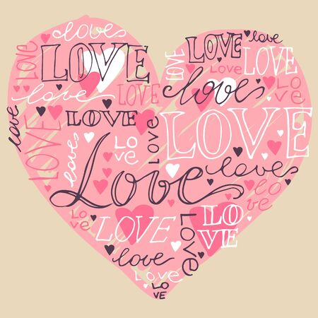 Heart love hand written  lettering, romantic love vector illustration for t-shirt design,  greeting card.のイラスト素材
