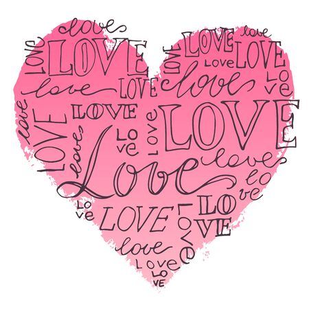 Heart love hand written  lettering, romantic love vector illustration for t-shirt design,  greeting card.のイラスト素材