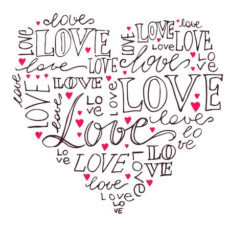 Heart love hand written  lettering, romantic love vector illustration for t-shirt design,  greeting card.のイラスト素材