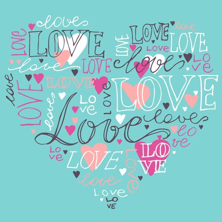 Heart love hand written  lettering, romantic love vector illustration for t-shirt design,  greeting card.のイラスト素材