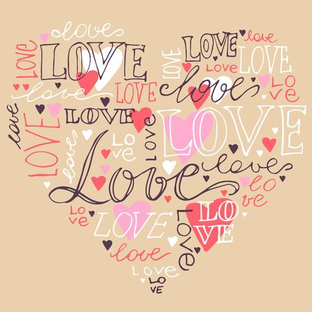 Heart love hand written  lettering, romantic love vector illustration for t-shirt design,  greeting card.のイラスト素材