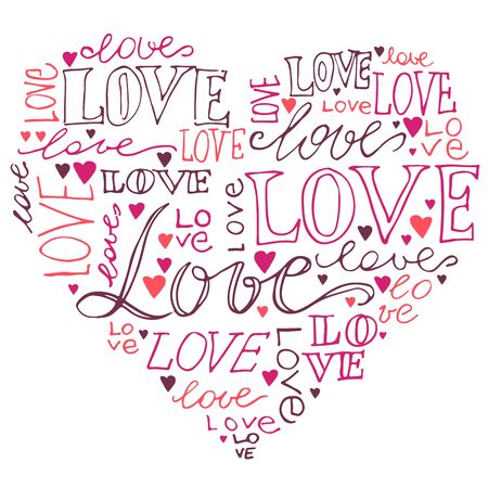 Heart love hand written  lettering, romantic love vector illustration for t-shirt design,  greeting card.のイラスト素材