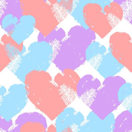 Hand painted acrylic hearts, romantic love seamless vector pattern in grunge style.のイラスト素材