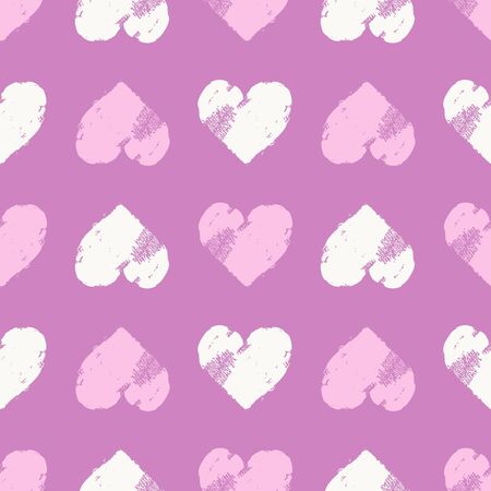 Hand painted acrylic hearts, romantic love seamless vector pattern in grunge style.のイラスト素材