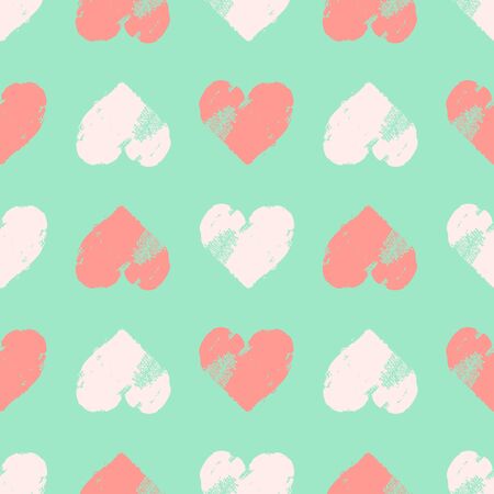 Hand painted acrylic hearts, romantic love seamless vector pattern in grunge style.のイラスト素材