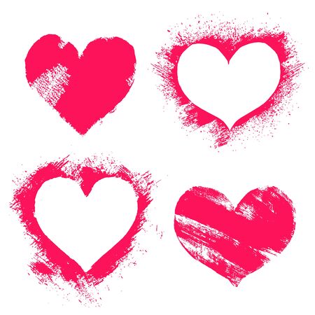 Set of hand paint vector hearts silhouettes in grunge style, isolated on white background, illustration for t-shirt design, greeting card, invitation.のイラスト素材