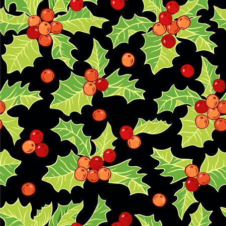 Seamless vector pattern with holly berries, holiday christmas background.のイラスト素材