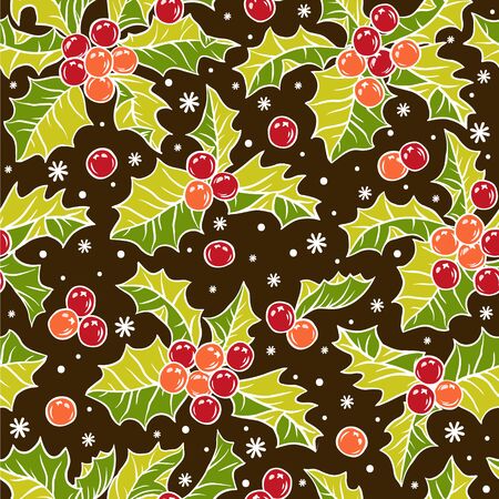 Seamless vector pattern with holly berries, holiday christmas background.のイラスト素材
