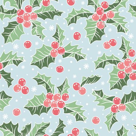 Seamless vector pattern with holly berries, holiday christmas background.のイラスト素材