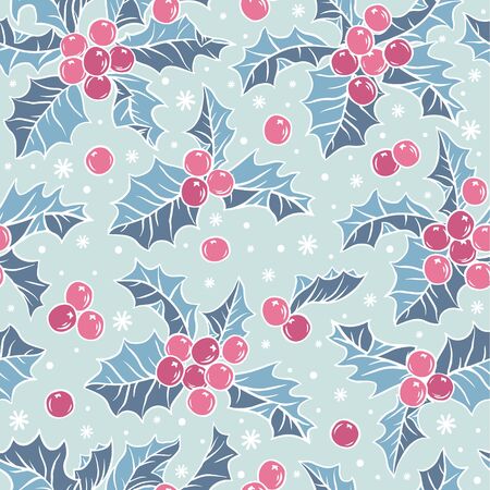 Seamless vector pattern with holly berries, holiday christmas background.のイラスト素材