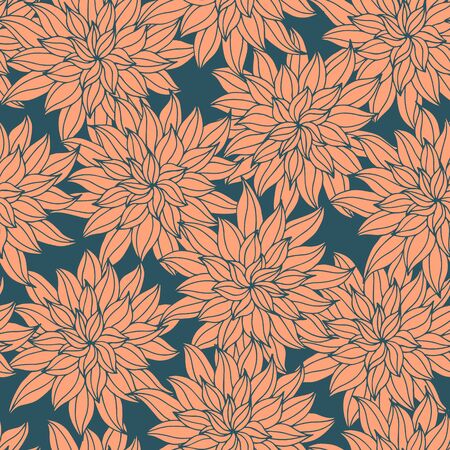 Dahlia flowers, hand drawn vector seamless pattern for textile, invitation, cards.のイラスト素材