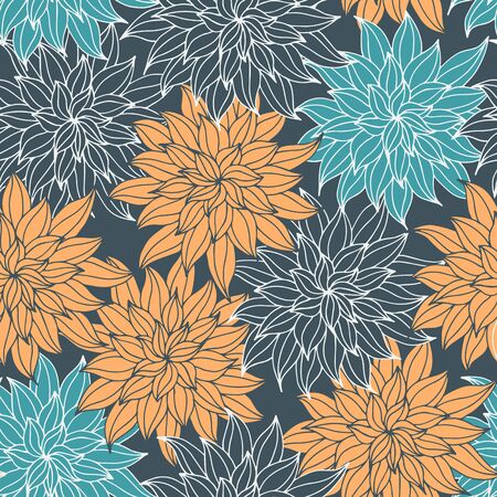 Dahlia flowers, hand drawn vector seamless pattern for textile, invitation, cards.のイラスト素材