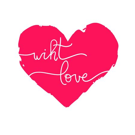 Heart silhouette on white  background with hand written "with love",  illustration for Valentine`s day cardのイラスト素材