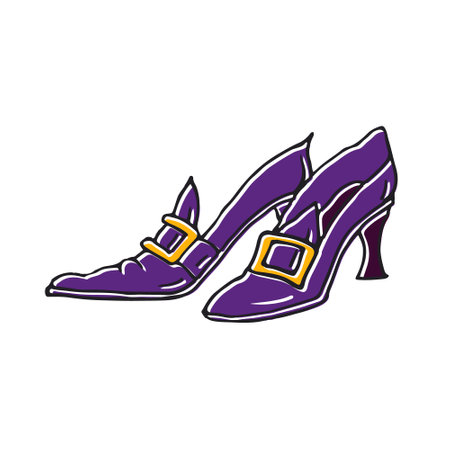 Vintage shoes with buckle of Halloween witch, vector illustration on white background.のイラスト素材