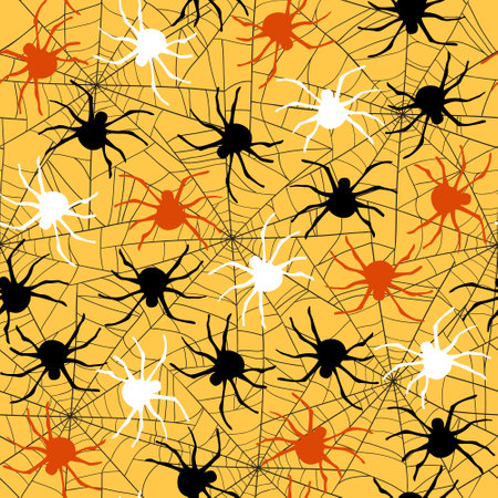 Spiders and spider web vector seamless pattern for Halloweenのイラスト素材