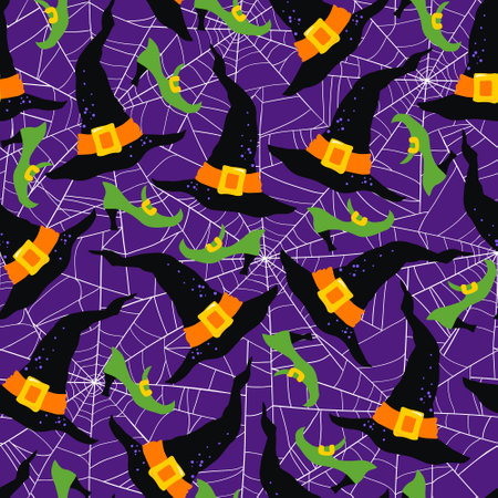 Halloween hand drawn vector seamless pattern with witch accessories.のイラスト素材