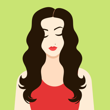 Beautiful girl with long black hair, abstract pourtrait, vector illustration.のイラスト素材